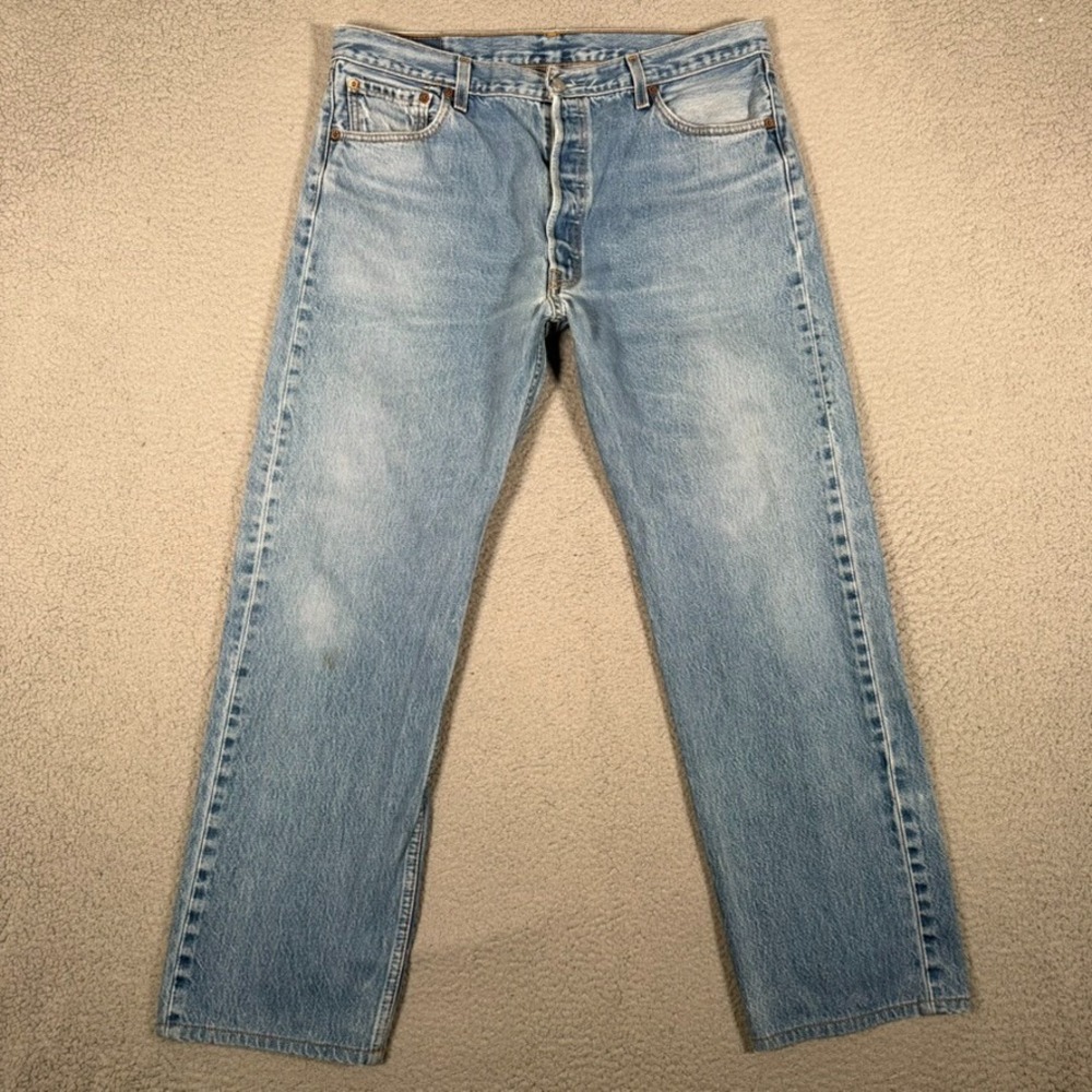 Levis Jeans Mens 34x29 Blue 501 Straight Fit Button Fly Denim Casual Preppy Logo